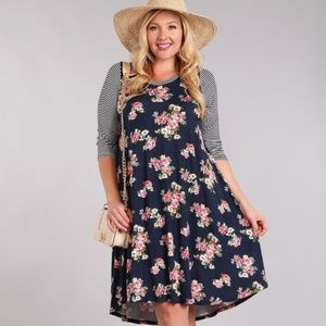 Floral print, midi length relaxed fit dress